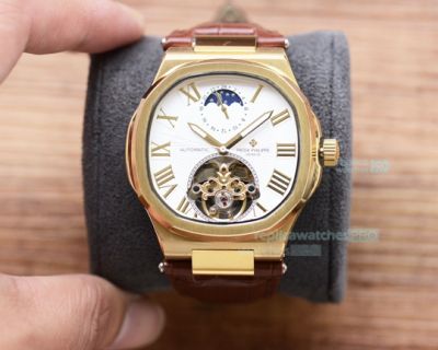 Copy Patek Philippe Nautilus Yellow Gold Bezel Watch 42mm White Dial